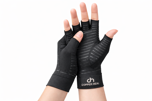 Copper Heal® Guantes de Compresión de Medio Dedo para Artritis – Soporte para Manos y Muñecas, Cómodos y Transpirables