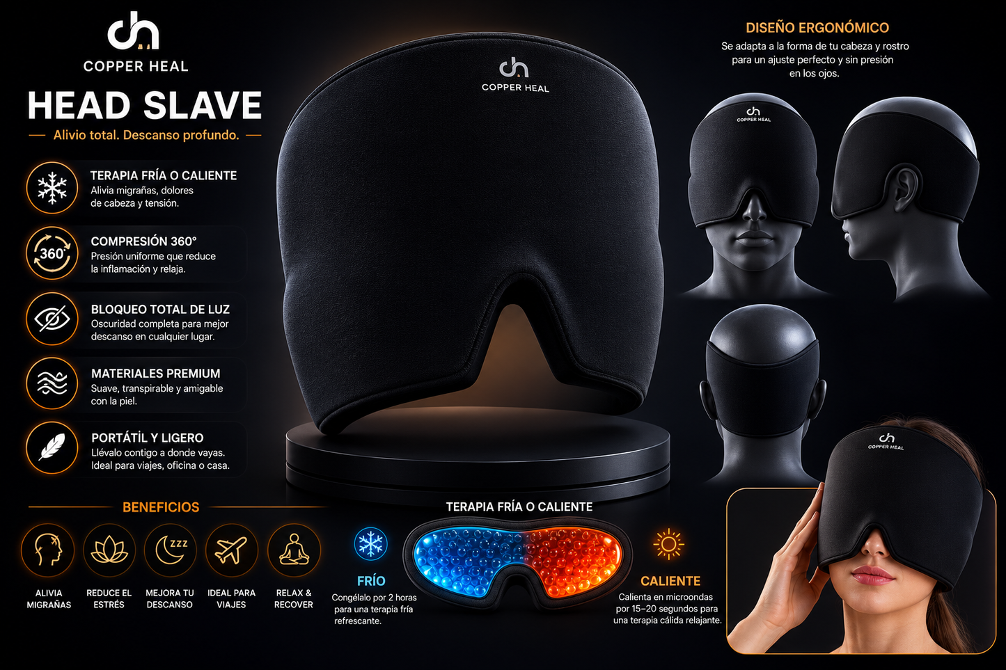 Copper Heal® Gorro de Gel para Migraña y Dolor de Cabeza – Compresa Fría y Caliente Reutilizable para Alivio y Relajación